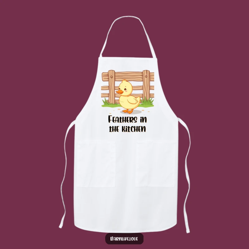 Funny Duckling Apron: Happy Farm Animal Kitchen Wear, Fence Scene Design