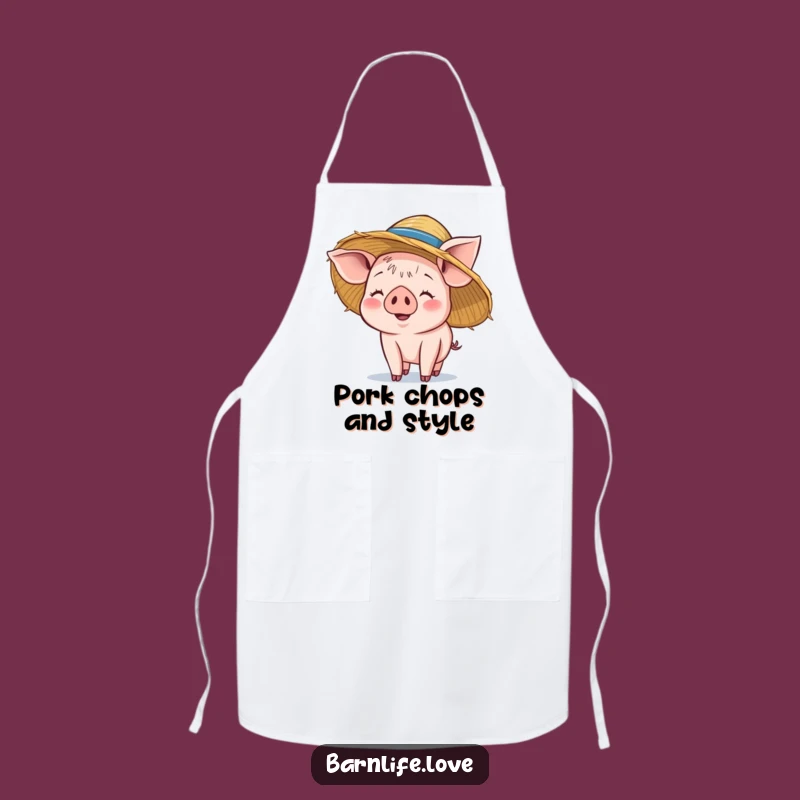 Funny Piglet Apron: Smiling Farm Animal Kitchen Wear, Straw Hat Chef Accessory