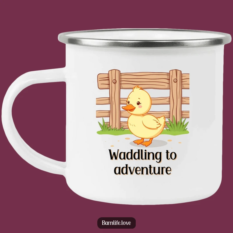 Funny Duckling Camping Mug: Happy Farm Animal Cup, Fence Scene Drinkware