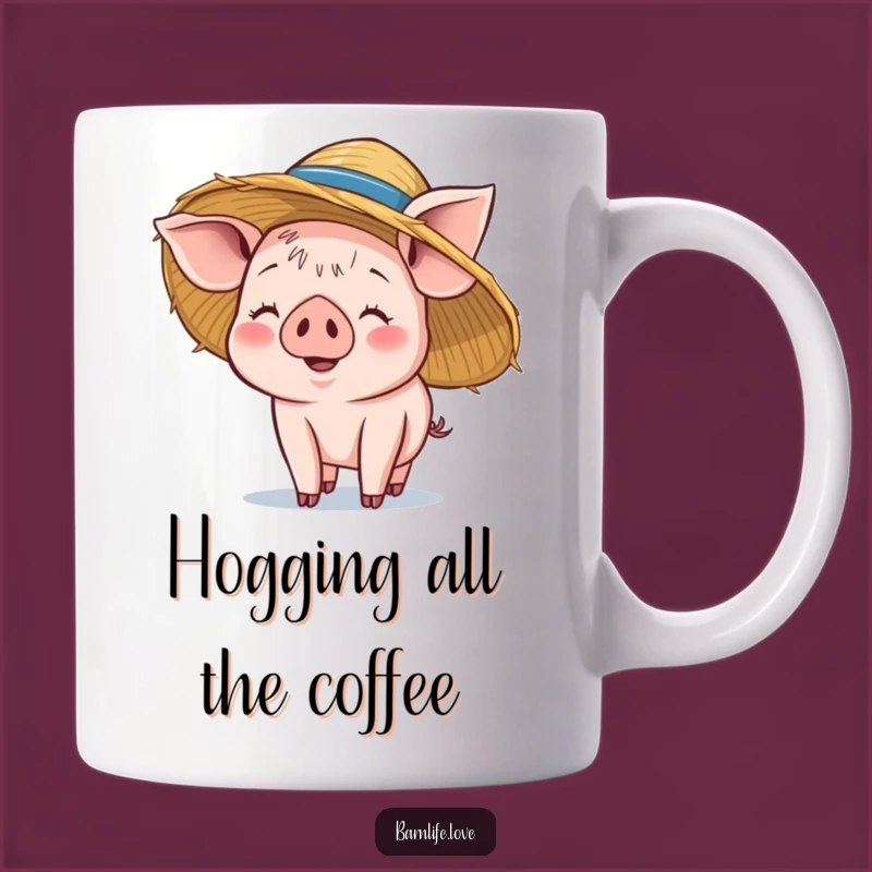 Funny Piglet Mug: Adorable Smiling Farm Animal, Straw Hat Charm, Perfect Gift