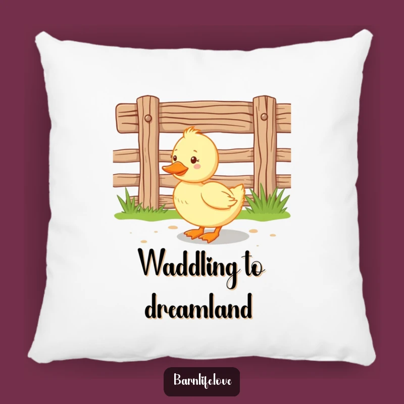 Funny Duckling Pillow: Cozy Happy Farm Animal Cushion, Fence Scene Comfort