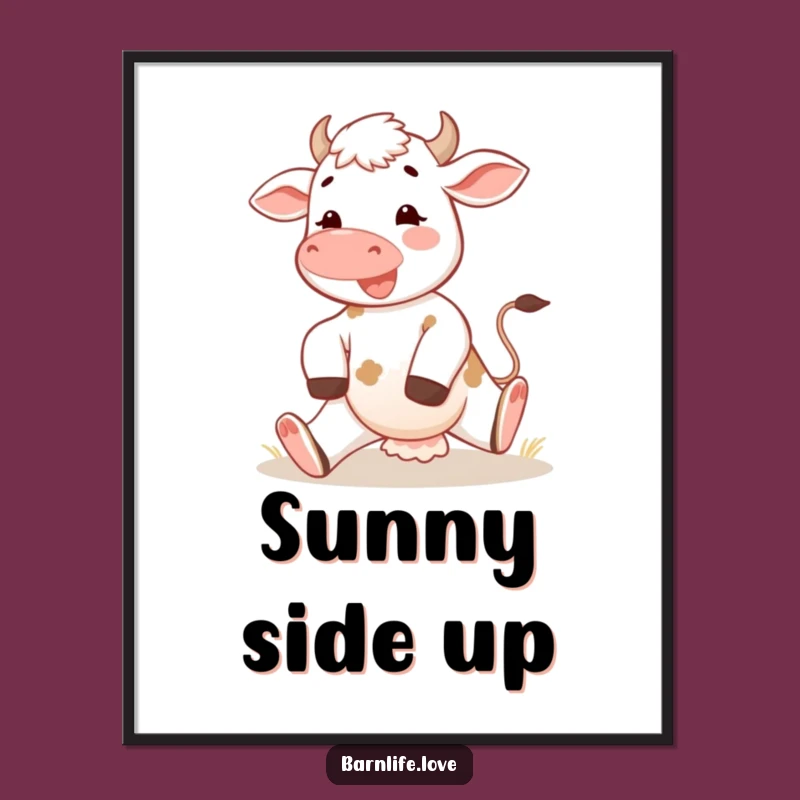 Funny Calf Poster: Cheerful Morning Farm Art, Sunny Stretch Wall Decor