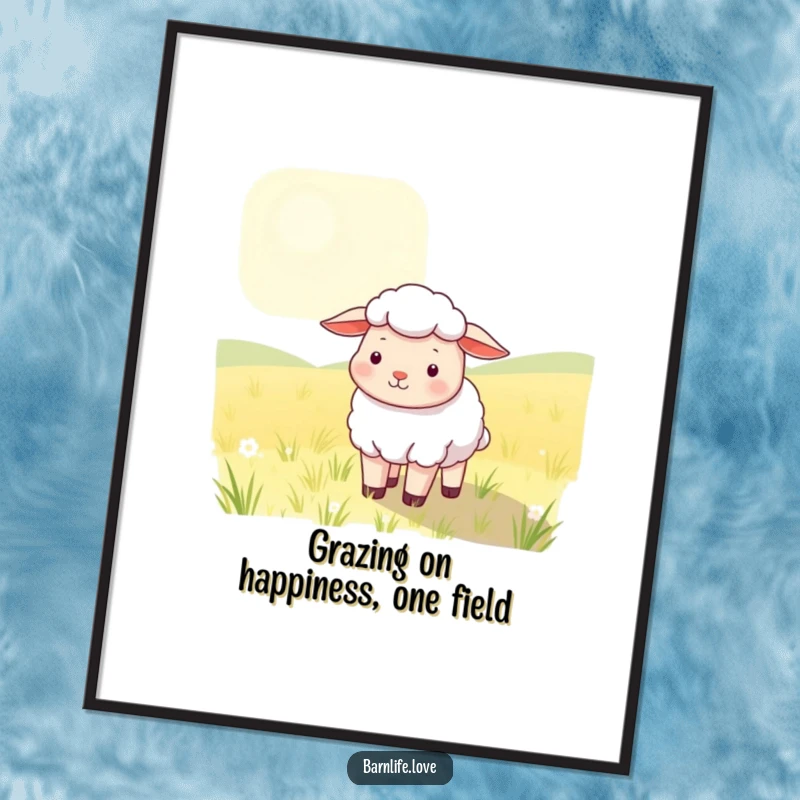Funny Free Printable Sheep Wall Art - Contented sheep with soft wool grazing in a sunlit field, peaceful downloadable art.
