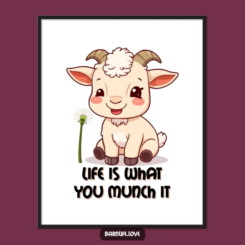 Free Printable Wall Art: Content Goat with Dandelion, Charming Downloadable Art