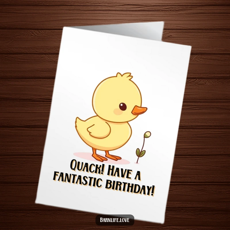 Cute Free Printable Birthday Card featuring a cheerful duckling waddling with a single, tiny seed, spreading joy.