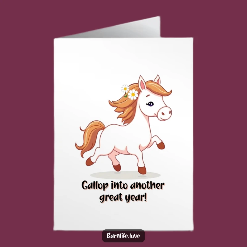 Free Printable Birthday Card: Spirited Horse with Daisy, Fun Downloadable Greeting