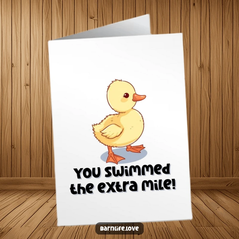 Funny Free Printable Duckling Congratulations Card - Curious duckling waddling towards water trough, adorable and perfect for DIY congrats.