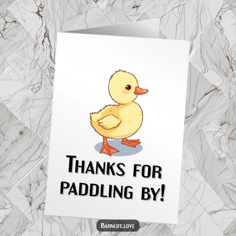 Funny Free Printable Duckling Thank You Card - Curious duckling waddling towards a water trough, great for DIY thank you notes.