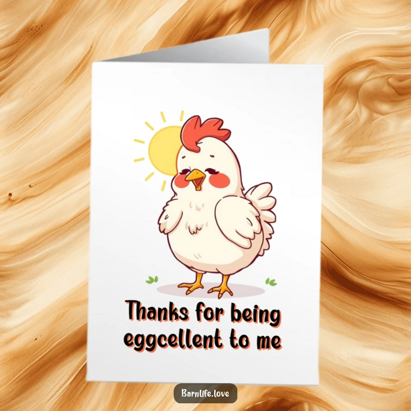 Funny Free Printable Thank You Card with a content chicken dusting feathers in warm sunlight, expressing thanks with humor.