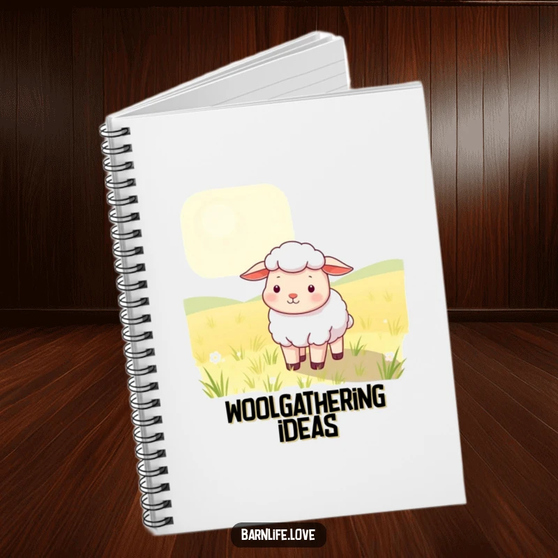 Funny Notebook with a contented sheep grazing in a sunlit field, perfect for jotting down peaceful thoughts and farm-inspired ideas.