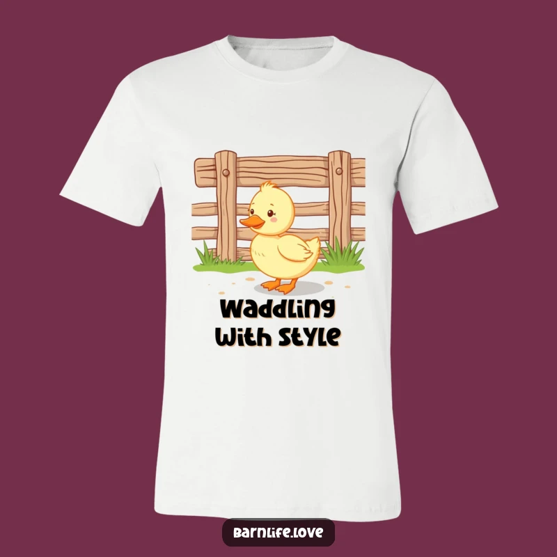 Funny Duckling T-Shirt: Happy Waddling Farm Animal, Cute Fence Design Tee