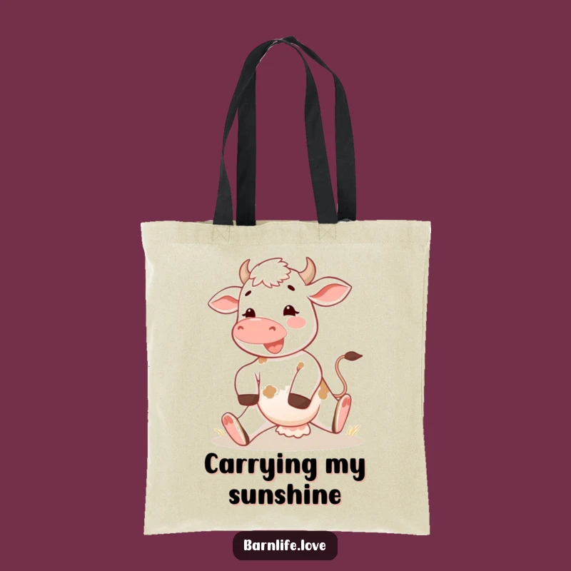 Funny Calf Tote Bag: Cheerful Morning Farm Animal Carry-All, Sunny Design